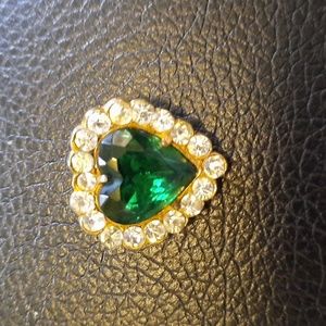 Women's Green and Clear Rinestones Heart Shaped Brooch